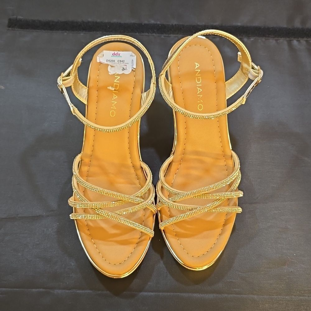 BRAND NEW ANDIAMO MULTI-STRAP RHINESTONE EMBELLISHMENTS OPEN-TOE WEDGE SANDAL